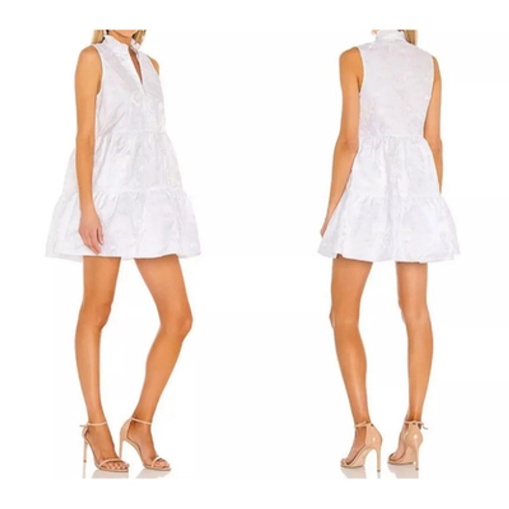 Amanda Uprichard White Textured Floral V-Neck Saffron Mini Dress Sz Small